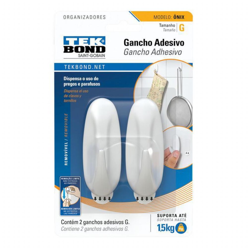 Ganchos Adhesivos Plástico Onix Blanco G - 1,5kg 2un Tekbond image number 0.0